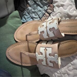 Tory Burch Beige and White Sandals